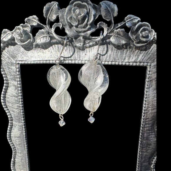 Vintage Murano Crystal Twisted Drop Earrings With Silver Accents & Crystal Bead - Picture 4 of 6